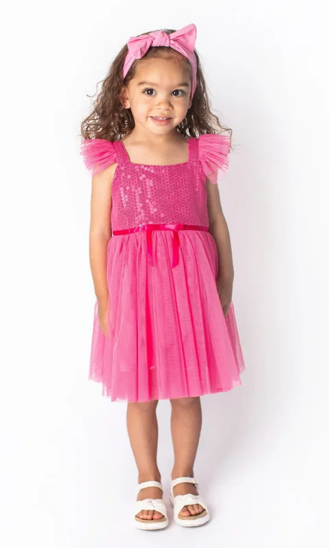 Popatu Baby Girl's Hot Pink Glittery Dot Tulle Dress Tulle Dress Shine