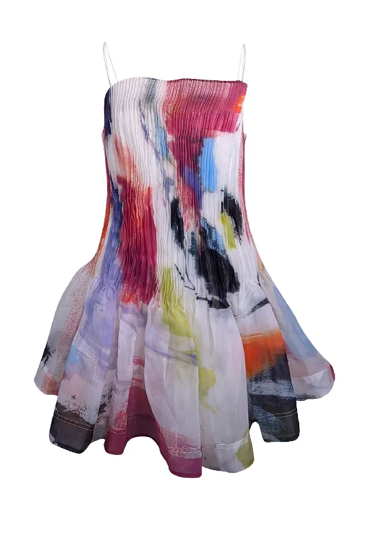 Aje - White, Pink, Black, & Multi Color Pleated Tulle Dress Sz 8 Bohemian Tulle Dress