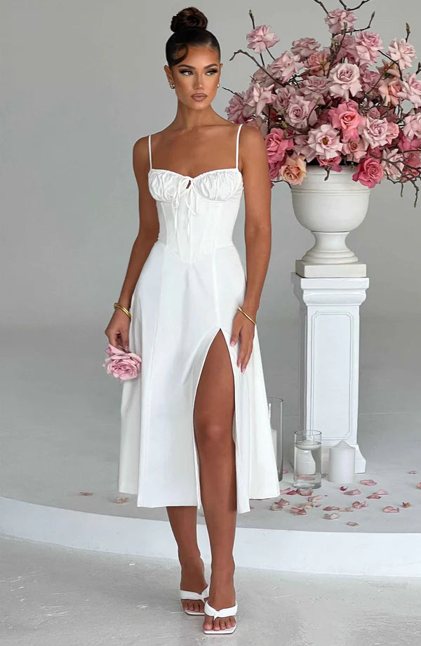 Alyia Corset Spaghetti Straps Dress Sexy Midi Bodycon