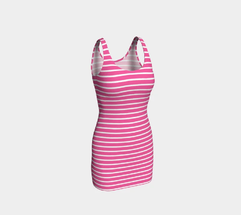 Striped Bodycon Dress - White on Pink Fashion Bodycon Dress