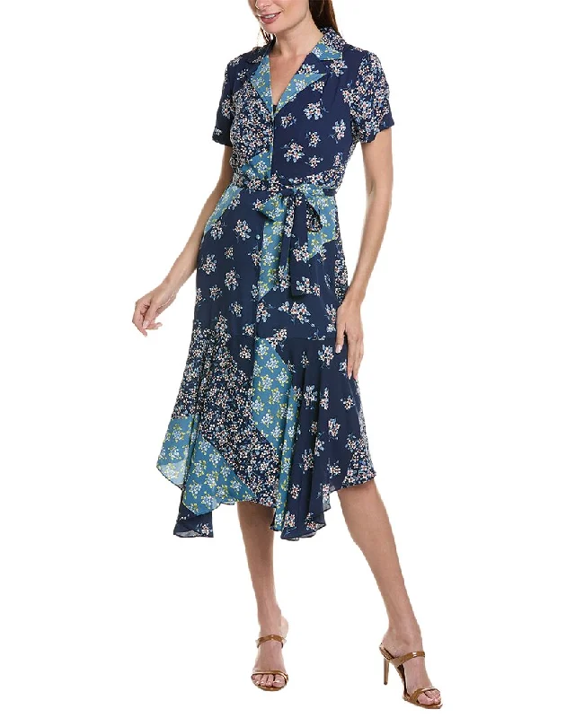 Nanette Nanette Lepore Printed Crepe Chiffon Shirtdress Belted Button Dress