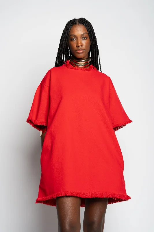 RED OVERSIZED T-SHIRT DRESS Denim Shirt Dress